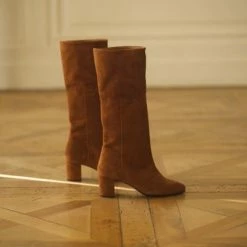 Anne Thomas Tan Mimo Long Boots Velours Distrellia