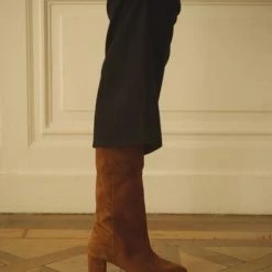 Anne Thomas Tan Mimo Long Boots Velours Distrellia