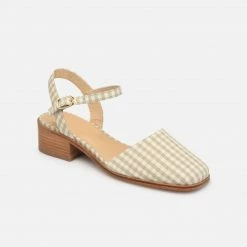 Anne Thomas Beige Vichy Morris Buckle Sandals