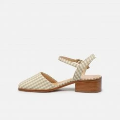 Anne Thomas Beige Vichy Morris Buckle Sandals
