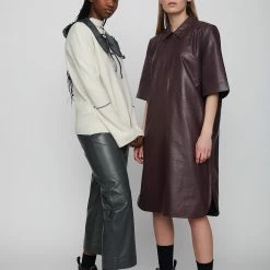 Just Female Roxy Leather Trousers Obsidian