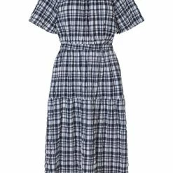 Just Female Blue Check Hamilton Cut-Out Dress