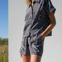 Just Female Black Paisley Print Maid Shorts